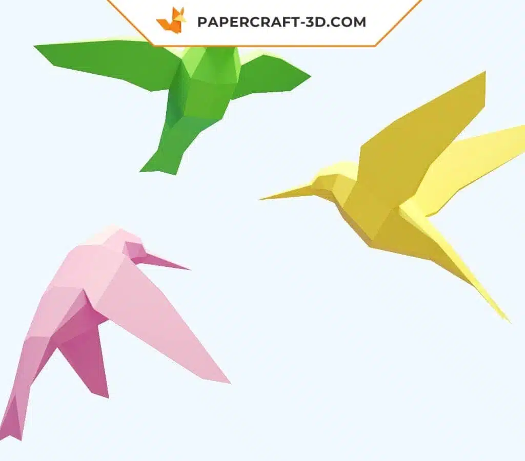 Papercraft de colibris coloridos em origami 3D