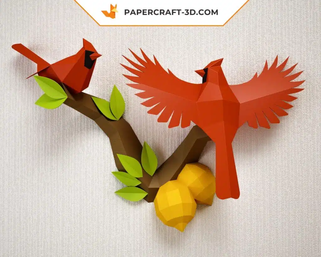 Origami papercraft birds on a branch