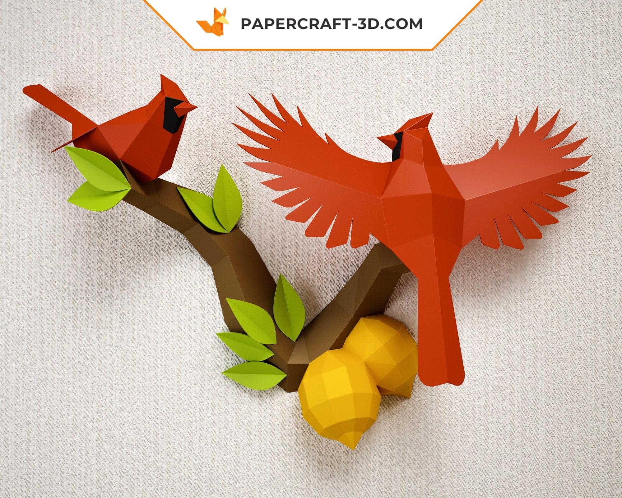 Papercraft birds on branch in origami Papercraft birds on branch in origami