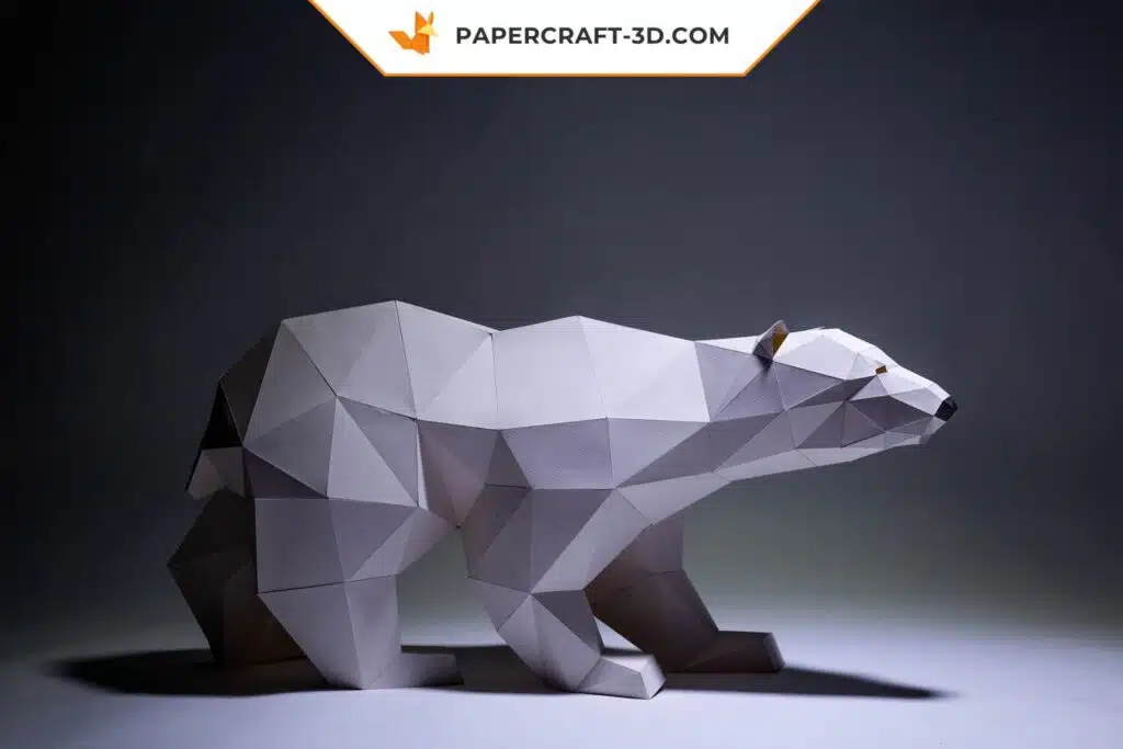 Papercraft de urso polar caminhando em origami 3D