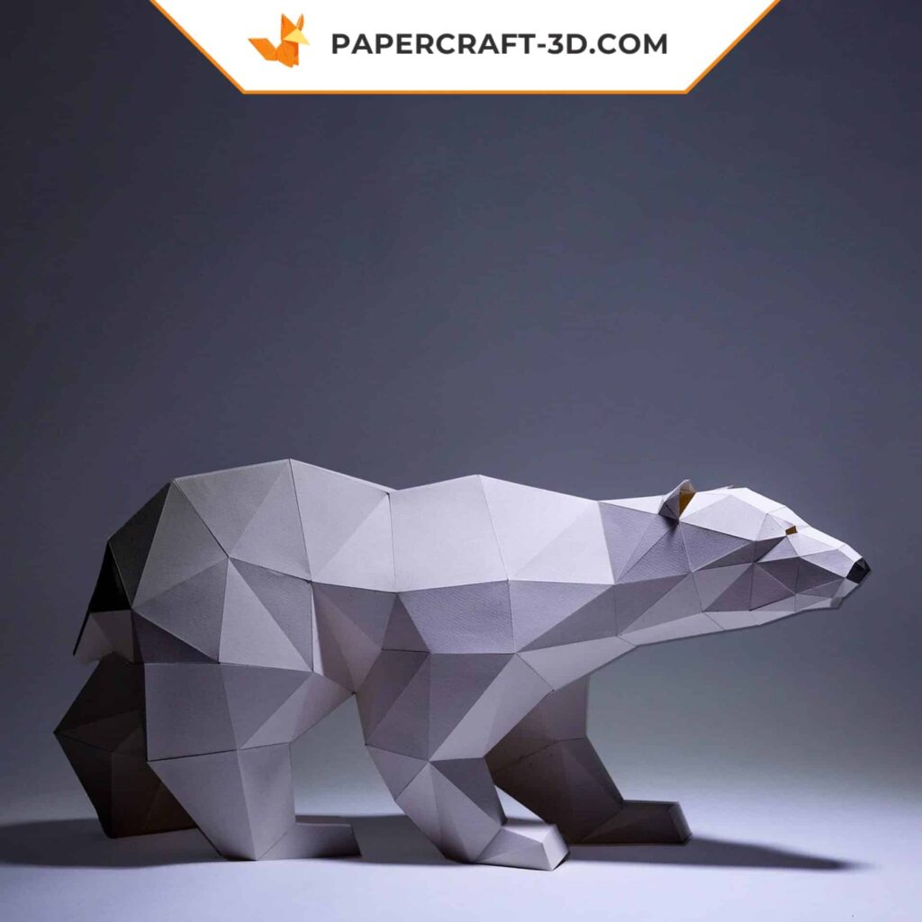 Papercraft polar bear in 3D origami