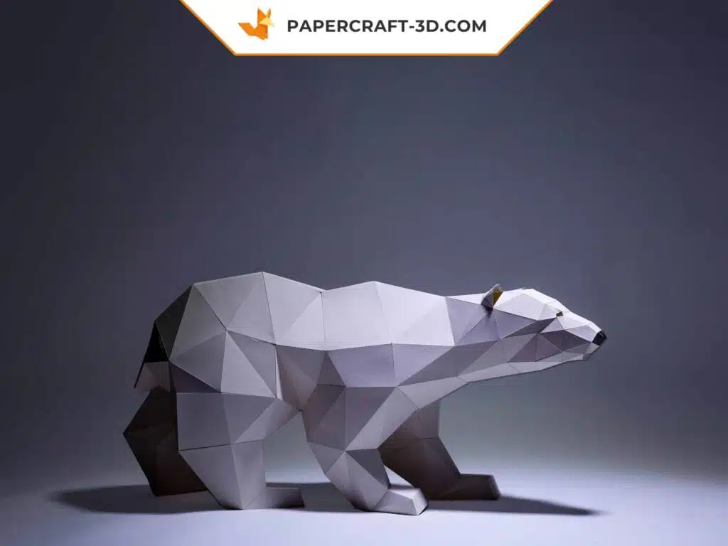 Papercraft de urso polar caminhando em origami 3D