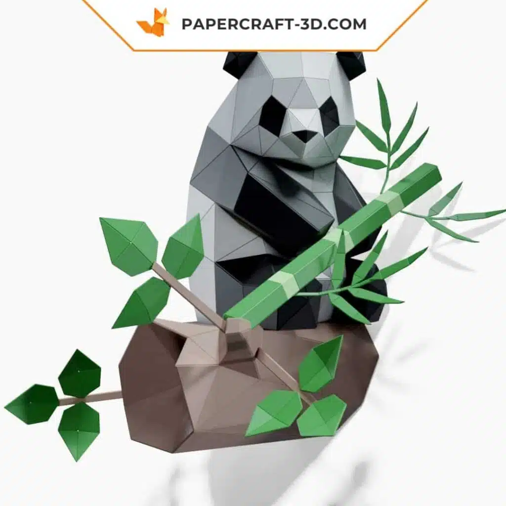 Papercraft Panda assis sur un arbre en origami papier 3D, weergave 2
