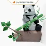 Papercraft Panda assis sur un arbre en origami papier 3D, weergave 3