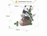 Papercraft Panda assis sur un arbre en origami papier 3D, weergave 7