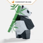 Papercraft panda standing in 3D origami