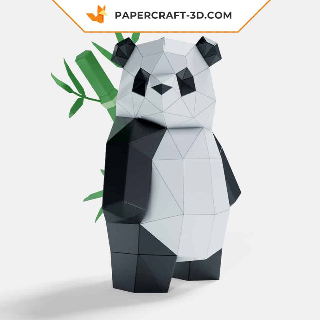Papercraft panda standing in 3D origami