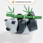 Papercraft panda brincando com bambu em origami 3D