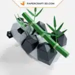 Papercraft panda brincando com bambu em origami 3D