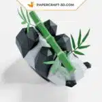 Papercraft panda brincando com bambu em origami 3D