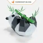 Papercraft panda brincando com bambu em origami 3D