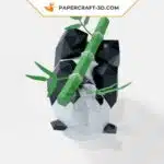 Papercraft panda brincando com bambu em origami 3D