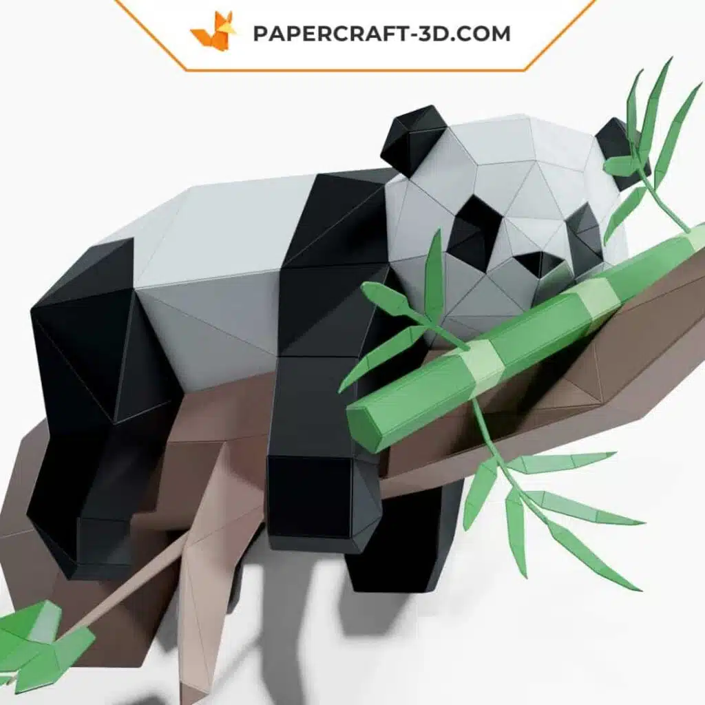 Papercraft Panda Lazy sur l&rsquo;arbre, sculpture en papier 3D à imprimer, weergave 2