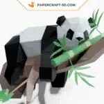 Papercraft Panda Lazy sur l&rsquo;arbre, sculpture en papier 3D à imprimer, weergave 2
