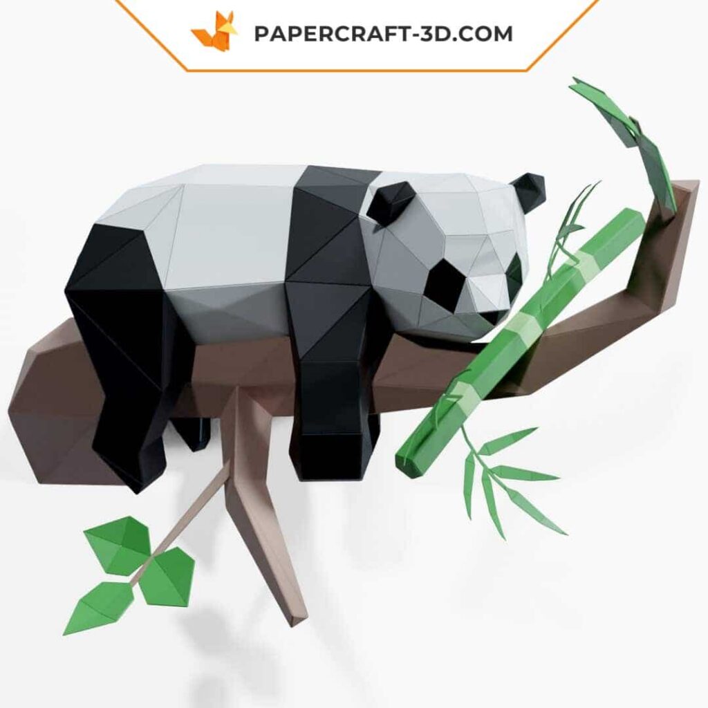 Papercraft panda perezoso en árbol en origami 3D