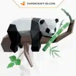 Papercraft Panda Lazy sur l&rsquo;arbre, sculpture en papier 3D à imprimer, weergave 3