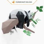 Papercraft lazy panda on tree in 3D origami