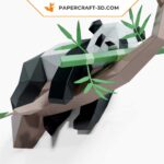 Papercraft lazy panda on tree in 3D origami