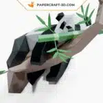 Papercraft Panda Lazy sur l&rsquo;arbre, sculpture en papier 3D à imprimer, weergave 5