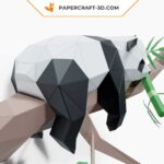 Papercraft lazy panda on tree in 3D origami