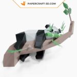 Papercraft lazy panda on tree in 3D origami