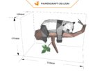 Papercraft lazy panda on tree in 3D origami
