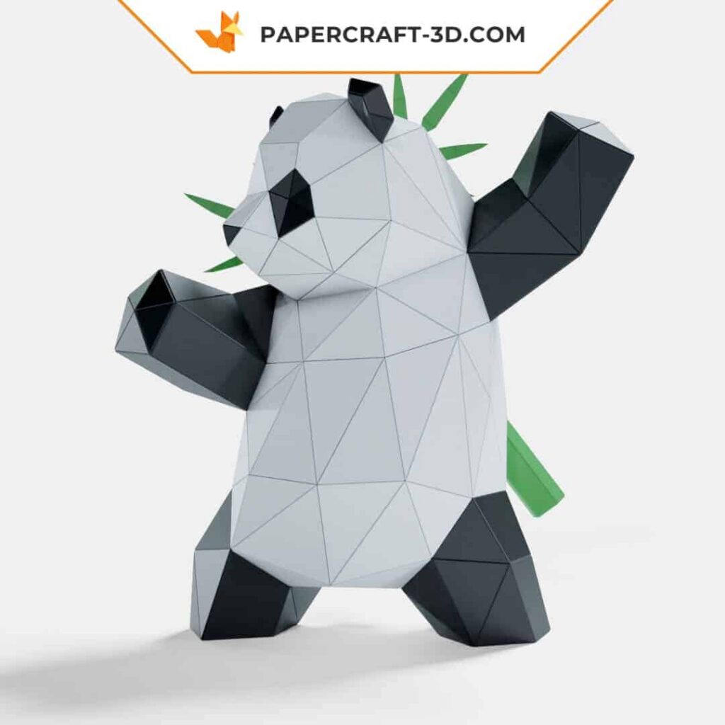 Papercraft panda que pratica artes marciais em origami
