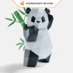 Papercraft panda practicing martial arts in 3D origami