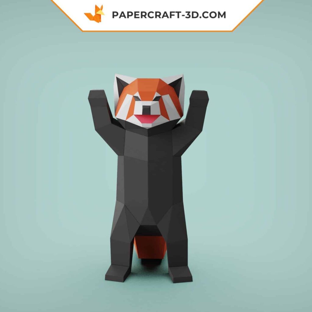 Papercraft standing red panda in 3D origami