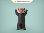 Papercraft panda rouge debout en origami 3D
