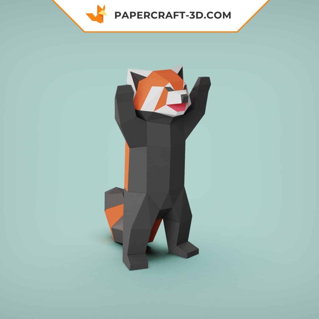 Papercraft standing red panda in 3D origami