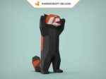 Papercraft standing red panda in 3D origami