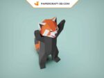 Papercraft standing red panda in 3D origami