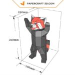 Papercraft standing red panda in 3D origami
