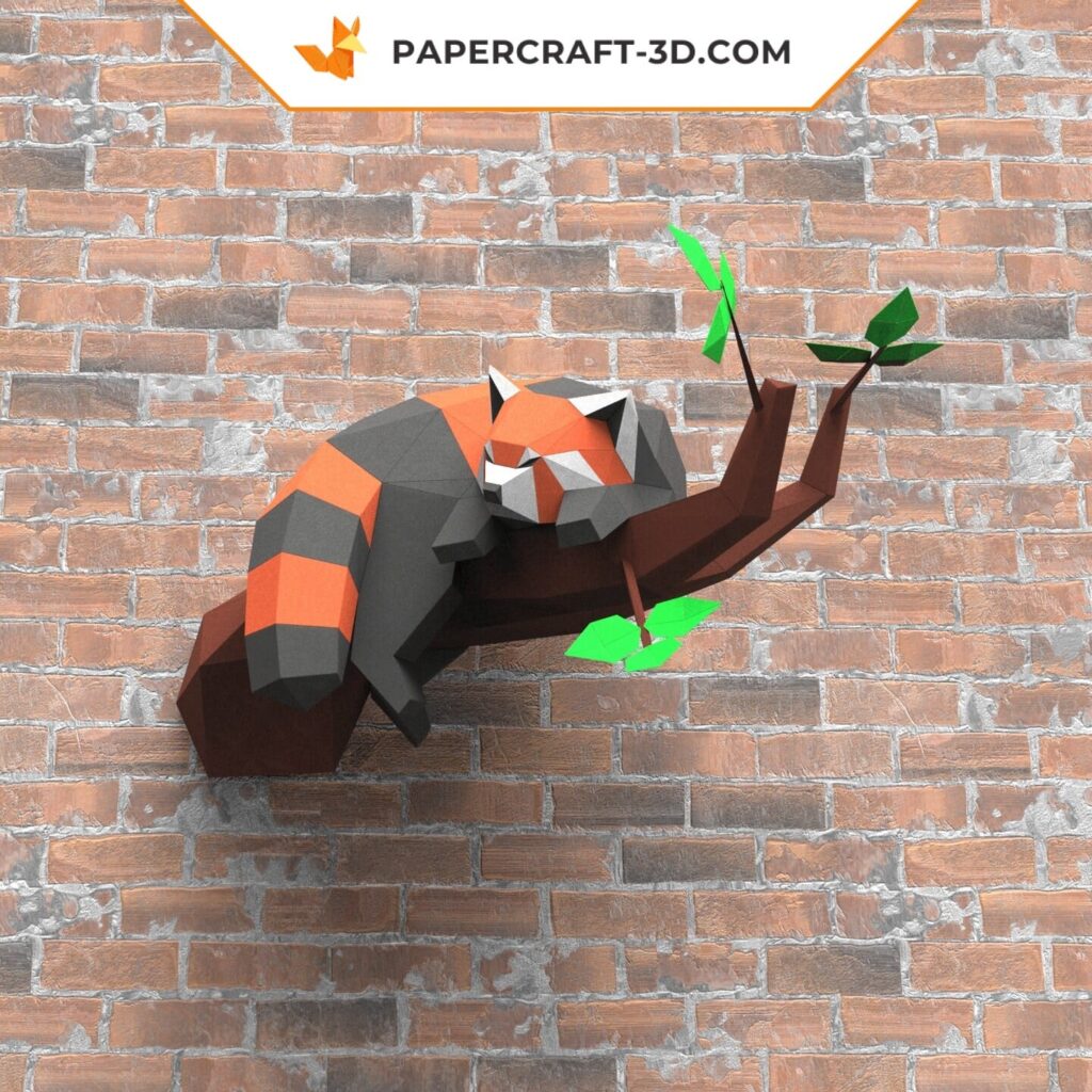 Papercraft red panda sleeping in origami 3D