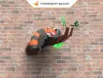 Papercraft panda rosso addormentato su un ramo in origami 3D, dettaglio