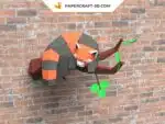 Papercraft panda rosso addormentato su un ramo in origami 3D, modello 3D