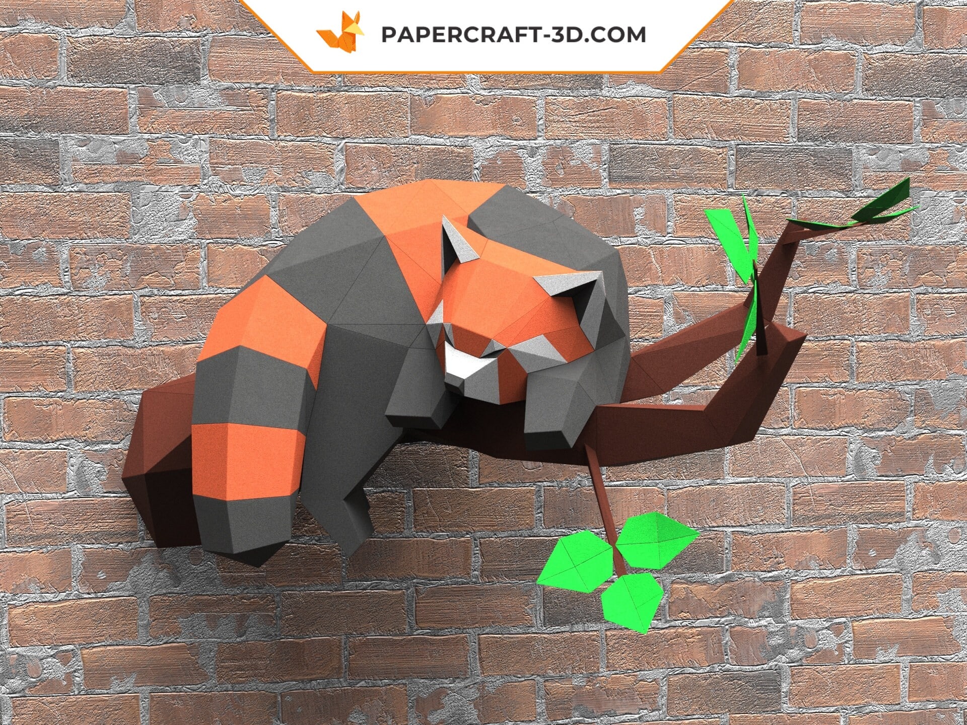 Papercraft panda rouge endormi sur une branche en origami 3D Papercraft panda rouge endormi sur une branche en origami 3D
