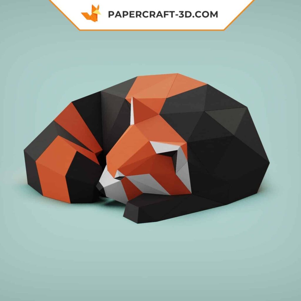 Papercraft of sleeping red panda in 3D origami