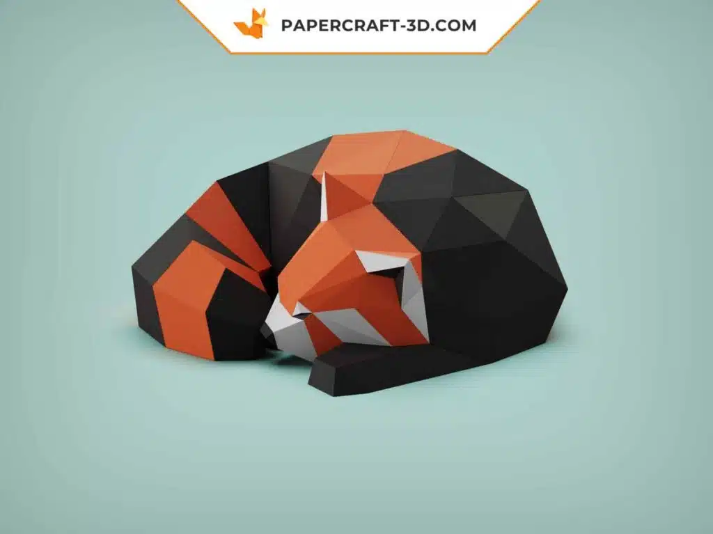 Papercraft panda rouge endormi modèle papier 3D, weergave 2