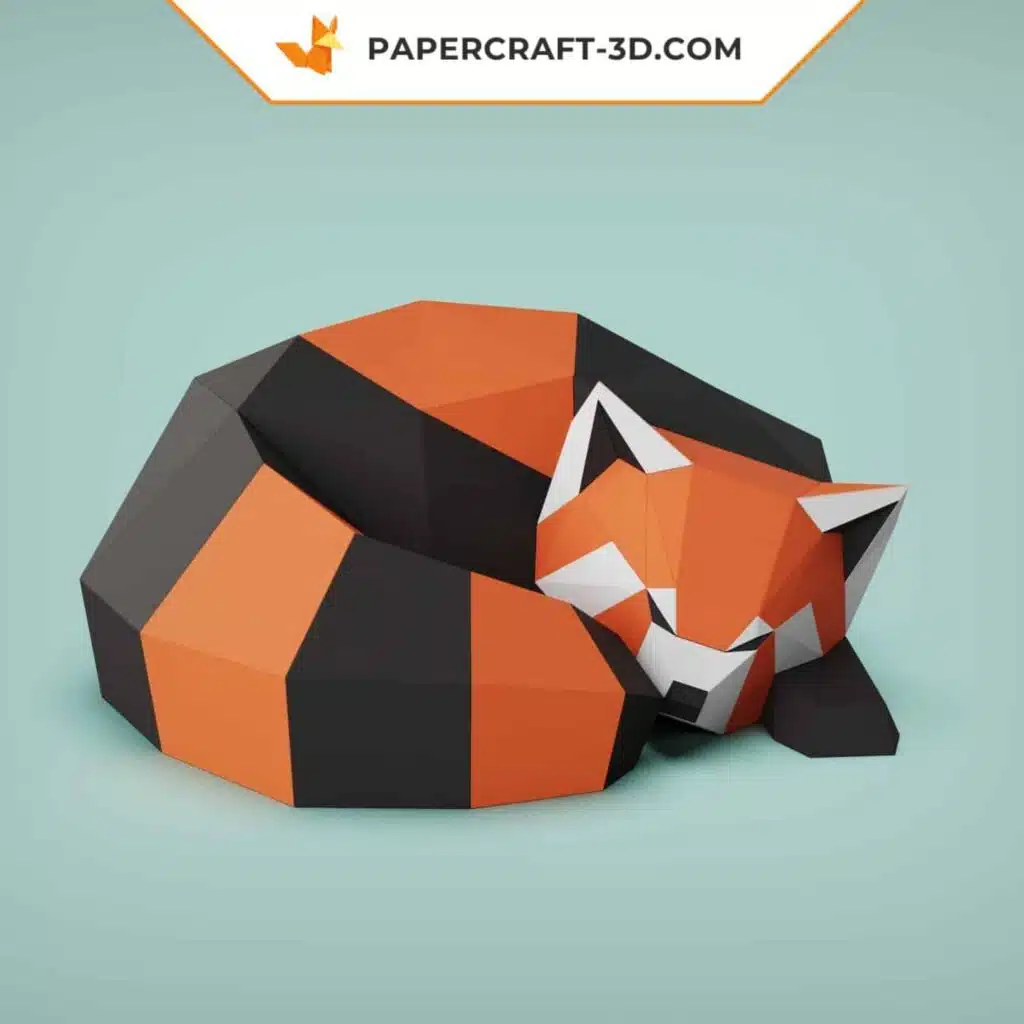 Schlafender Roter Panda als 3D-Origami-Papercraft