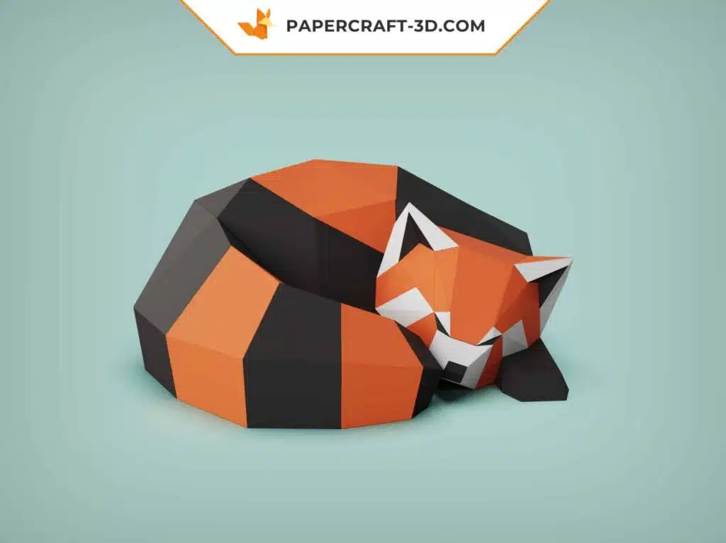 Papercraft panda rouge endormi modèle papier 3D