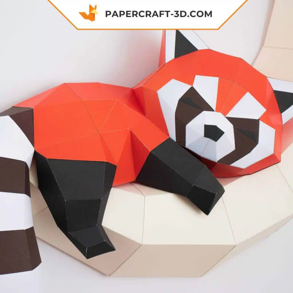 3D origami papercraft red panda on the moon, detail