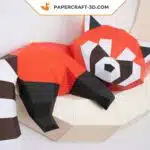 3D origami papercraft red panda on the moon, detail
