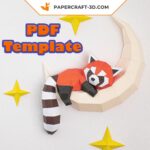 Papercraft panda-vermelho na lua em origami 3D