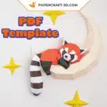 3D origami papercraft red panda on the moon, view 2, view 2