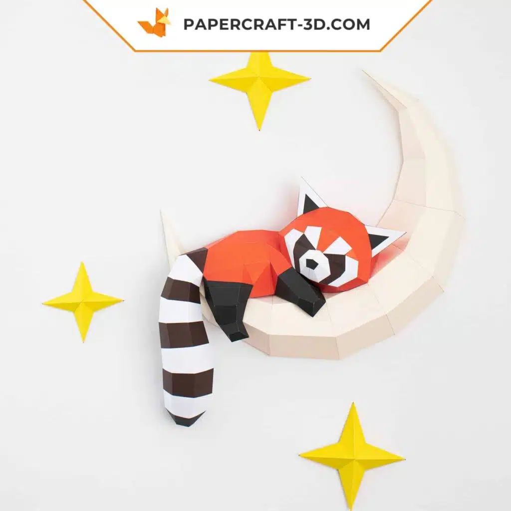 3D origami papercraft red panda on the moon, 3D model