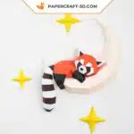 3D origami papercraft red panda on the moon, 3D model