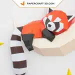 3D origami papercraft red panda on the moon, back view
