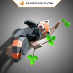 Papercraft red panda yawning in origami 3D